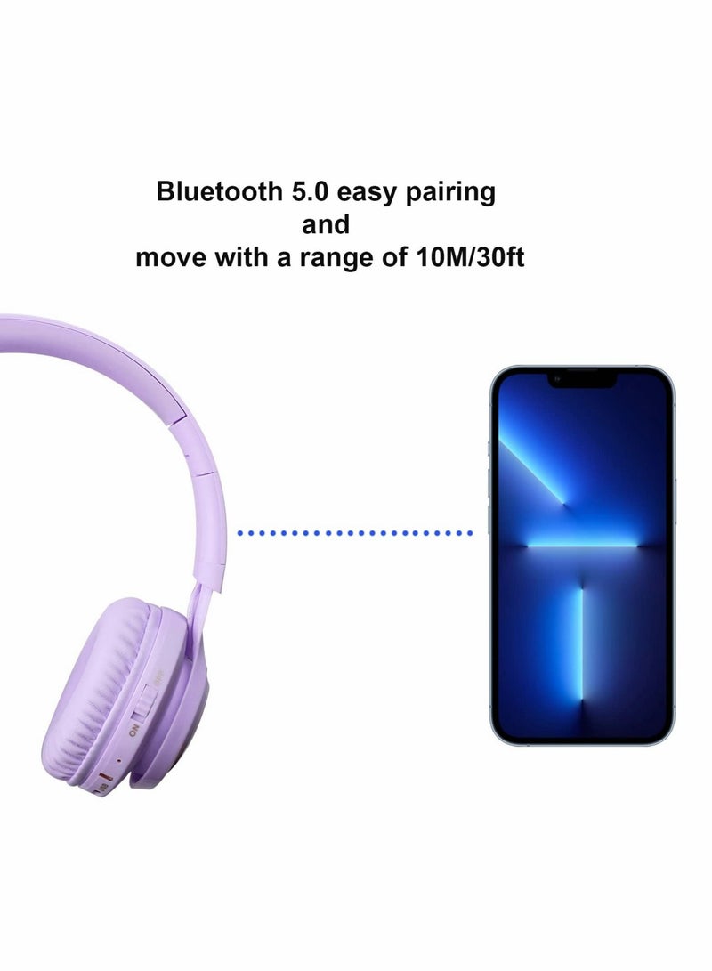 Captaintech Wireless Headphones for Kids, 85dB Volume Limited, Wired and Wireless Dual Mode Bluetooth Headphones, Foldable On Ear Heaphones for Kids, Boys, Girls (Purple) - Image 3