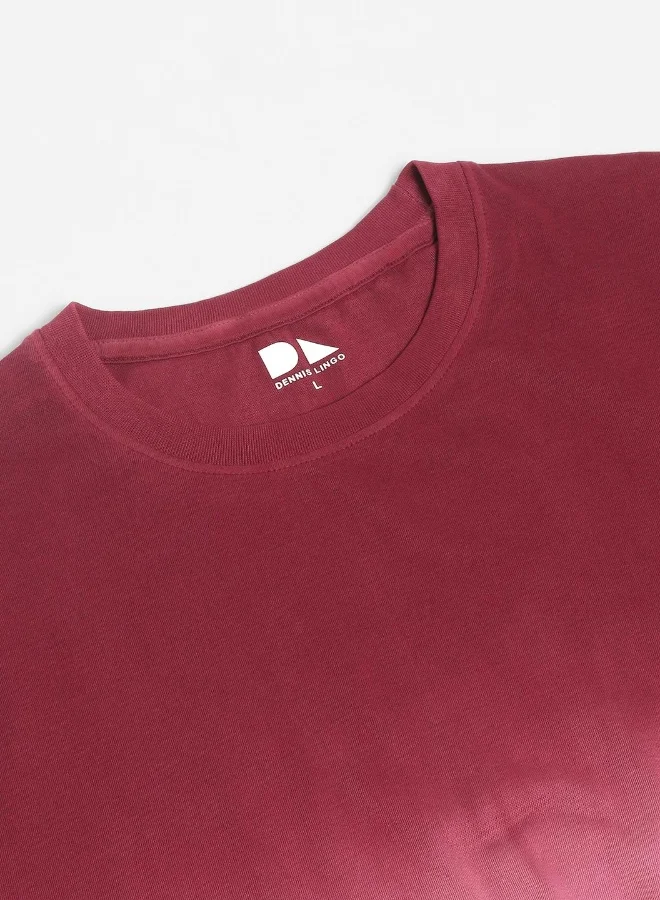 دينيس لينغو Red Slim Fit Dyed Crew Neck T-shirt for Men - 100% Cotton, Half Sleeves, Casual,