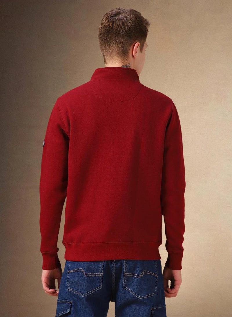 Dennis Lingo Men's Maroon Polyester Blend Solid Regular Fit Sweatshirt - Image 3