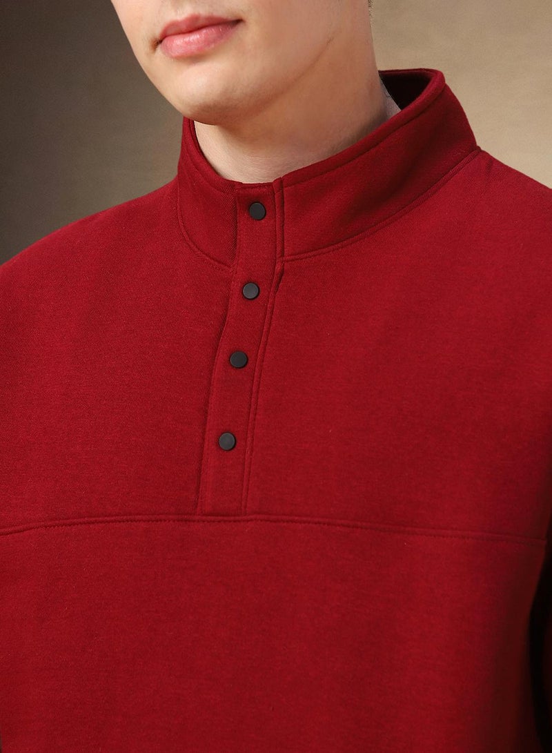Dennis Lingo Men's Maroon Polyester Blend Solid Regular Fit Sweatshirt - Image 5