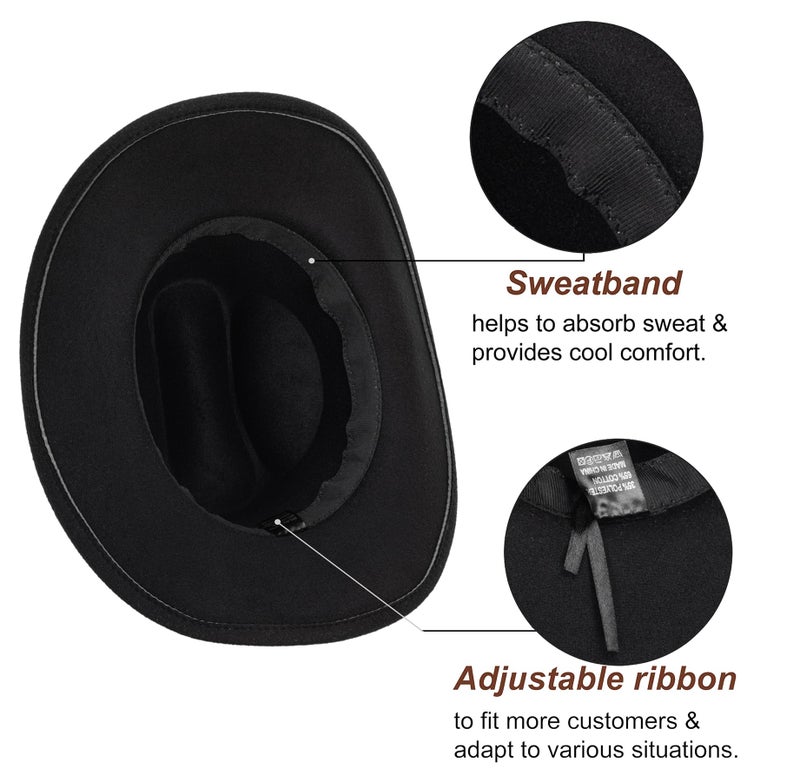 FGSS Classic Felt-Western-Cowboy-Cowgirl-Hats for Women-Men Fedora-Jazz-Hat with Band(Lagre) - Image 3