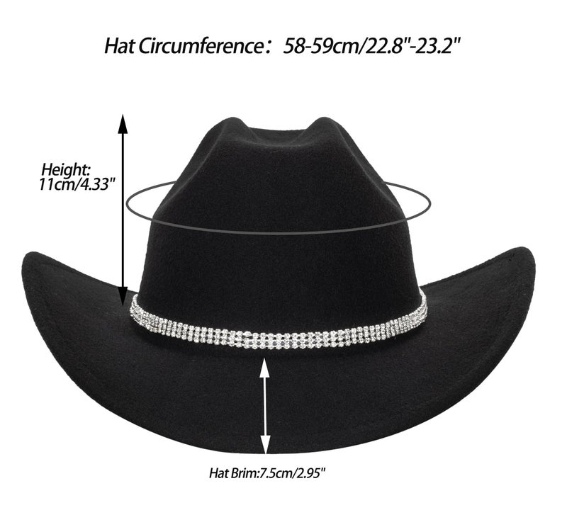 FGSS Classic Felt-Western-Cowboy-Cowgirl-Hats for Women-Men Fedora-Jazz-Hat with Band(Lagre) - Image 2