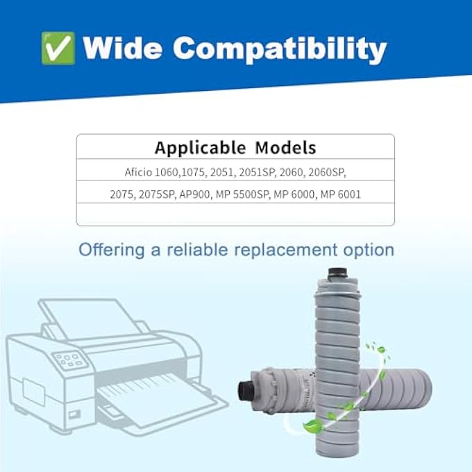 BLACK TONER TYPE 6110D/6075/6110D TONER CARTRIDGE COMPATIBLE WITH RICOH 841332 TYPE 6110D 6075 TONER CARTRIDGE FOR RICOH AFICIO MP6000 MP6500 MP7000 MP7500 MP8000 PRINTERS(2-PACK ) - Image 2