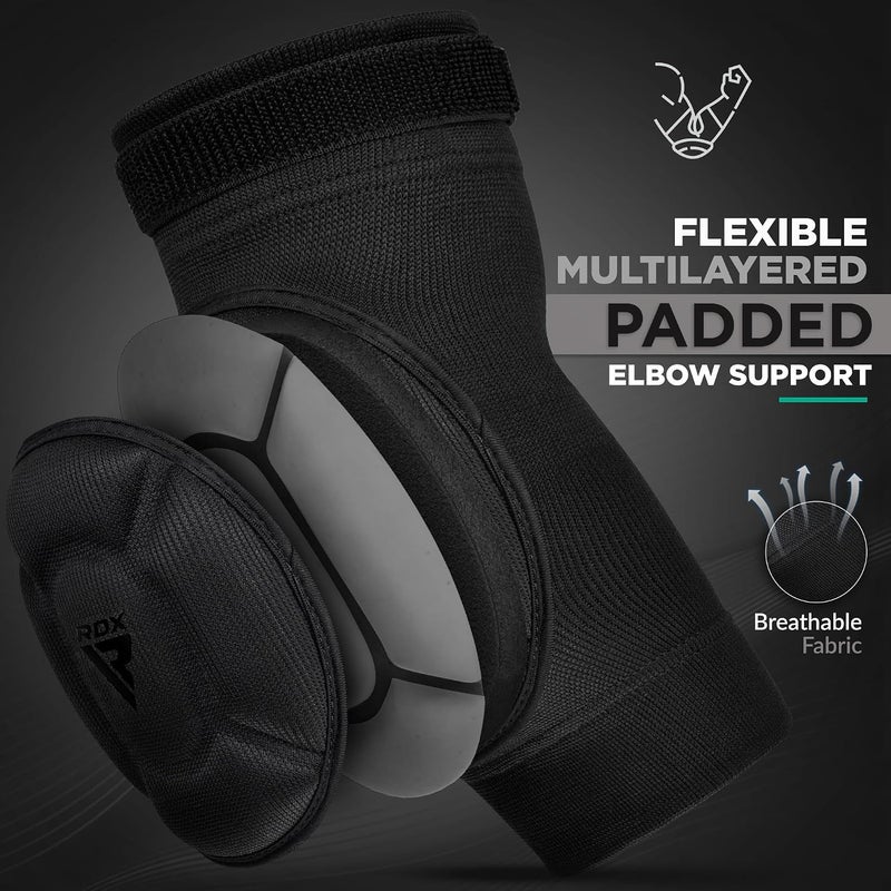 RDX Pro Elbow Pads - CE SATRA Approved Compression Padded Sleeves for MMA, Kickboxing, and Sports -L |Black/Black (HYP-EBB-L) - Image 3