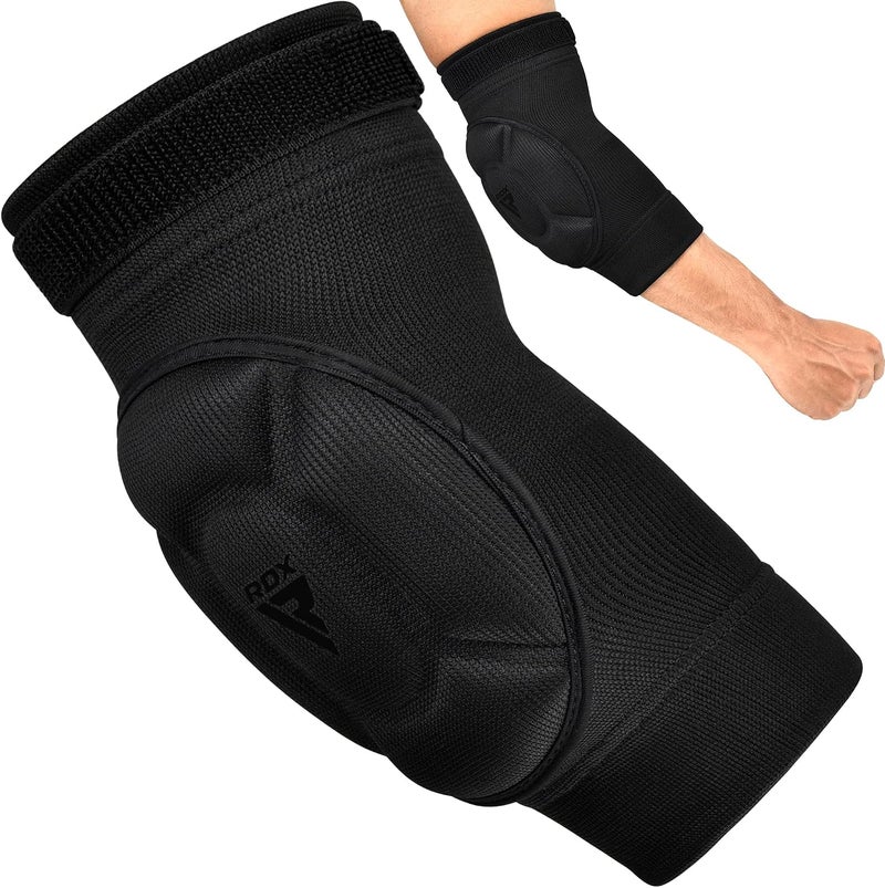 RDX Pro Elbow Pads - CE SATRA Approved Compression Padded Sleeves for MMA, Kickboxing, and Sports -L |Black/Black (HYP-EBB-L) - Image 1