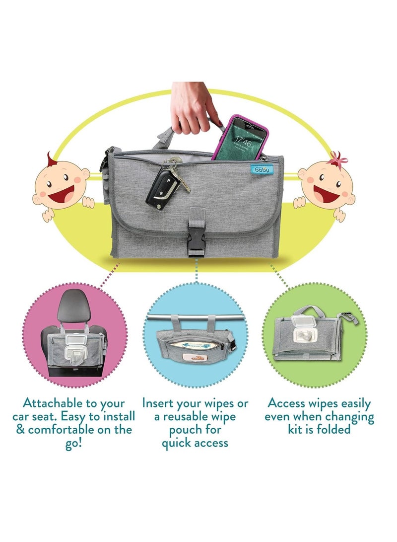 Waterproof Travel Diaper Changing Pad for Infants, Girls, And Newborn Boys, With Wet Wipe Pockets, Diaper Changing Pad - Gray - Image 2