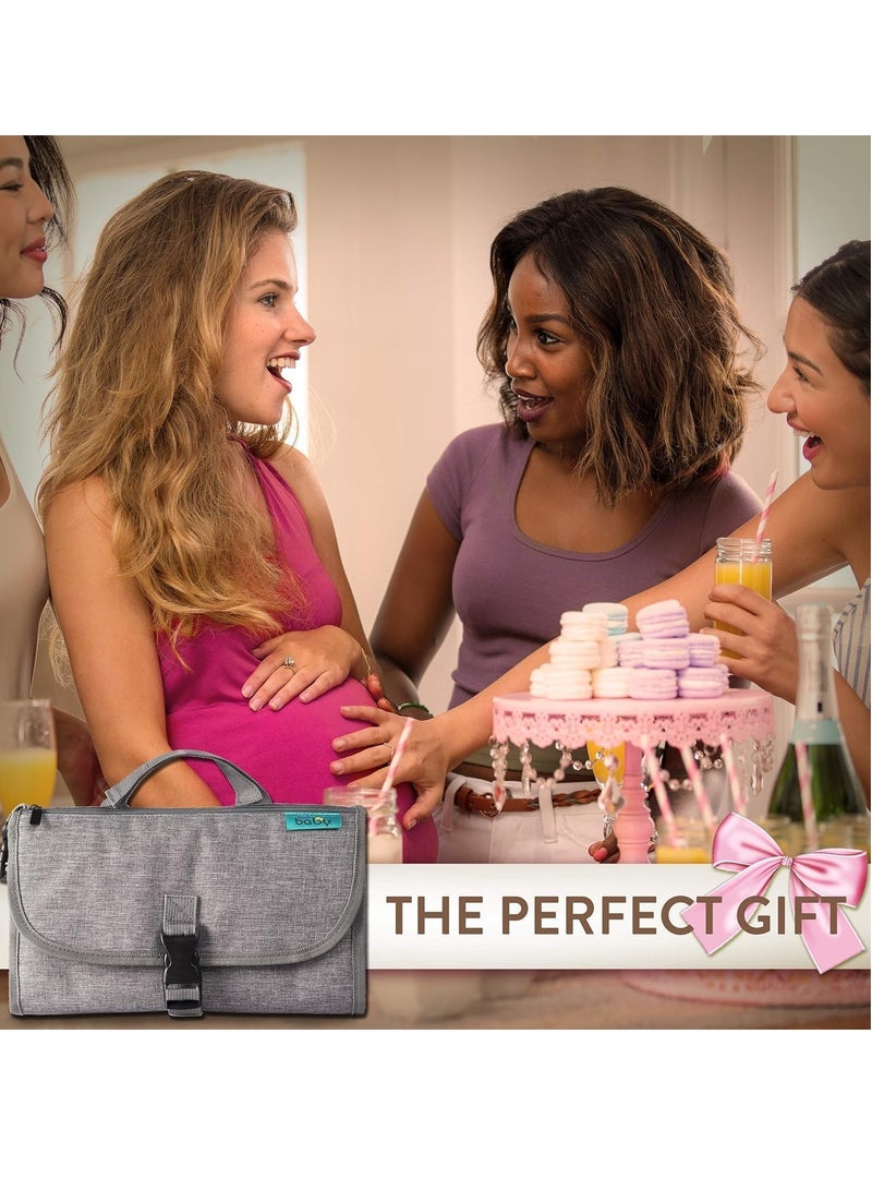 Waterproof Travel Diaper Changing Pad for Infants, Girls, And Newborn Boys, With Wet Wipe Pockets, Diaper Changing Pad - Gray - Image 5