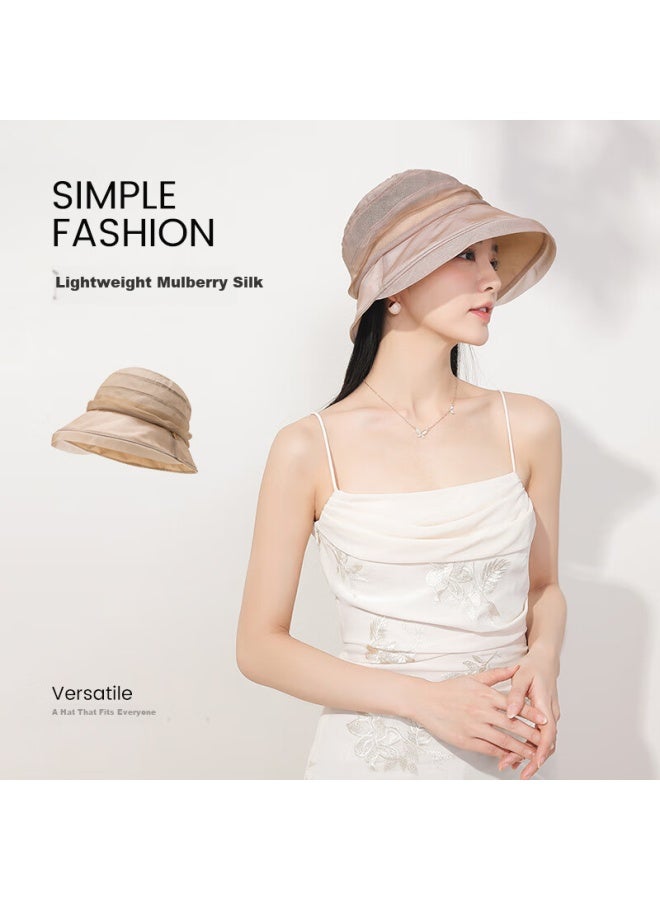 Fancet Mulberry Silk Sun Hat For Women, Summer Elegant Roll-brim Hat, Lightweight Pure Silk Sun Protection Fisherman Hat, Gift For Mom - Image 1