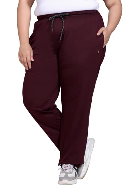 CUPID Women Mid Rise Plus Size Cotton Night Track Pant, Lower, Sports Trouser, Lounge N Gym Wear _7X-Large_Wine Regular Relaxed Athletic Classic - Image 1