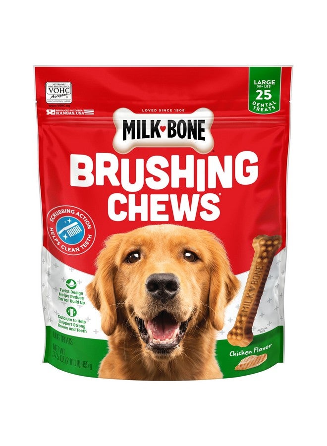 MILK-BONE Milk-Bone Brushing Chews Daily Dental Dog Treats, Chicken Flavor, Large, 25 Count  - Image 1