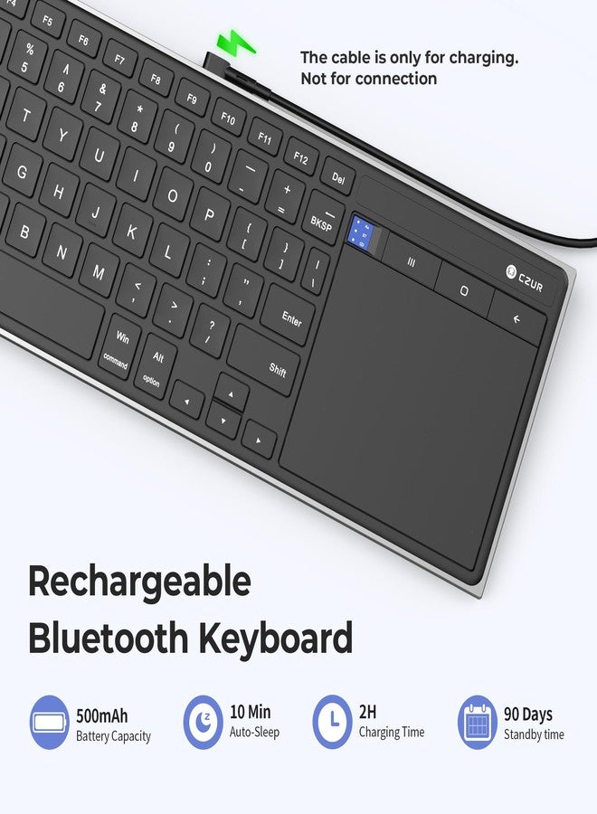 CZUR Portable Computer Keyboard with Trackpad, Rechargeable Bluetooth Keyboard with Touchpad, Wireless Ultra Slim Keyboard for PC/Laptop/Tablet/Phone, for Windows/Android - Image 2