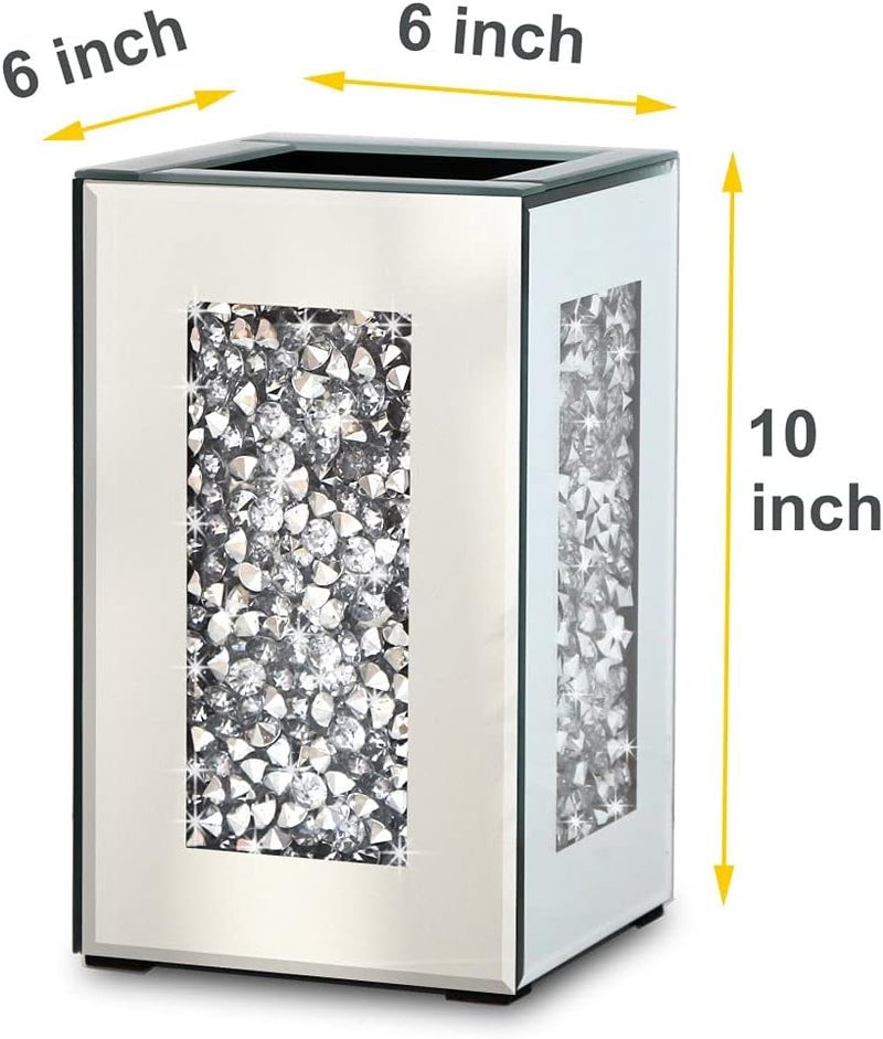 ALLARTONLY Crushed Diamond Mirrored Vase 6x6x10 inch Crystal Silver Glass Stunning Decorative Vase Flower Luxury for Home Decor. Can’t Hold Water. - Image 5