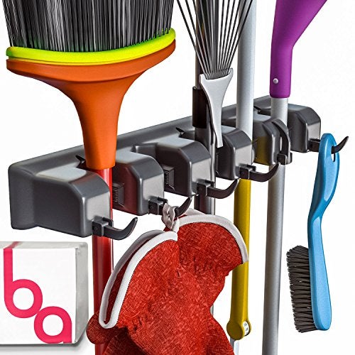 Berry Ave EXTRA GRIP Mop & Broom Holder Wall Mount - Wall Hanging Garden Tool & Utility Closet Organizer, Mop & Broom Hook, Broom Hanger Wall Mount, Mop Broom Organizer, Wall Mounted Broom Rack Mop Storage - Image 1