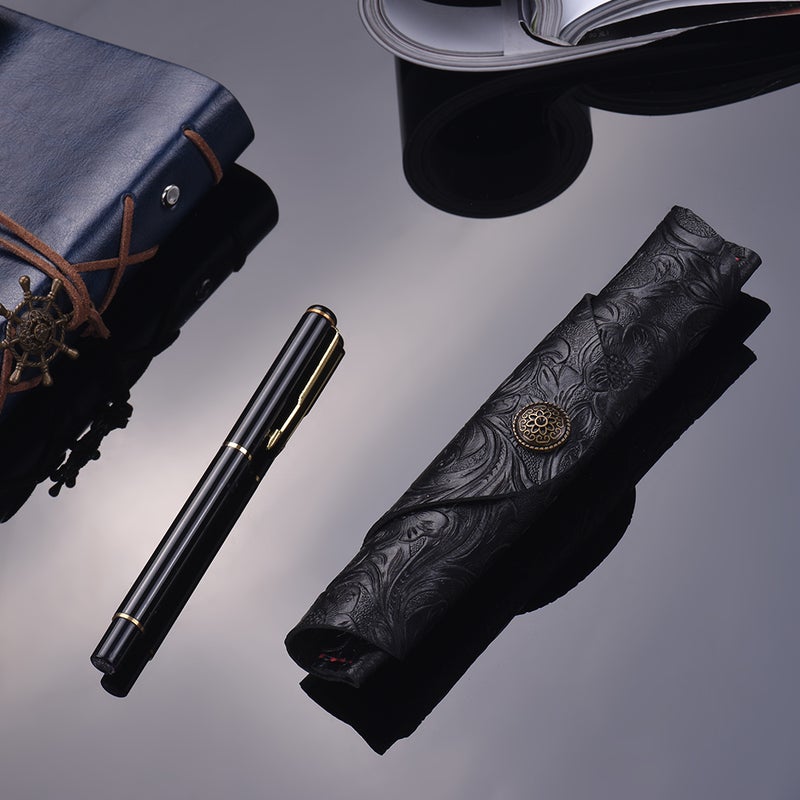 Antique Leather Pen Case Fountain Handmade Sleeve Bag Pouch Protector for Single Pen Stylus Ballpoint 7 * 1.2'' - Image 1