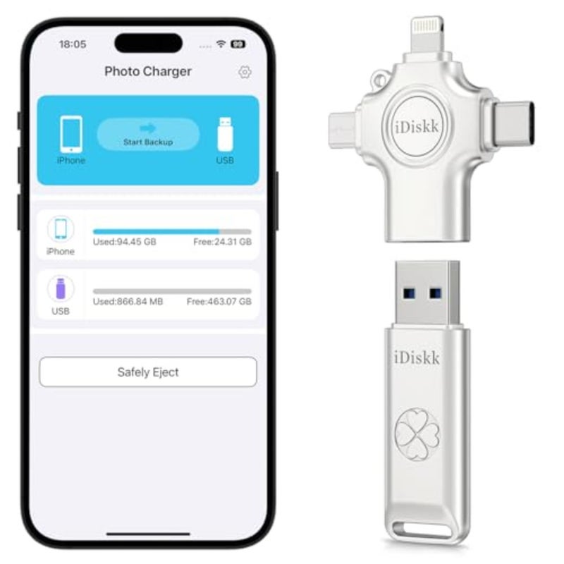 Multi Functional 4-in-1 USB Flash Drive for iPhone17/16/15/14/13/12, iPad, Android, Mac, Tablets, PC Aluminum Body, Black Auto-Secure Backup Transfer Photos/Videos - Image 2
