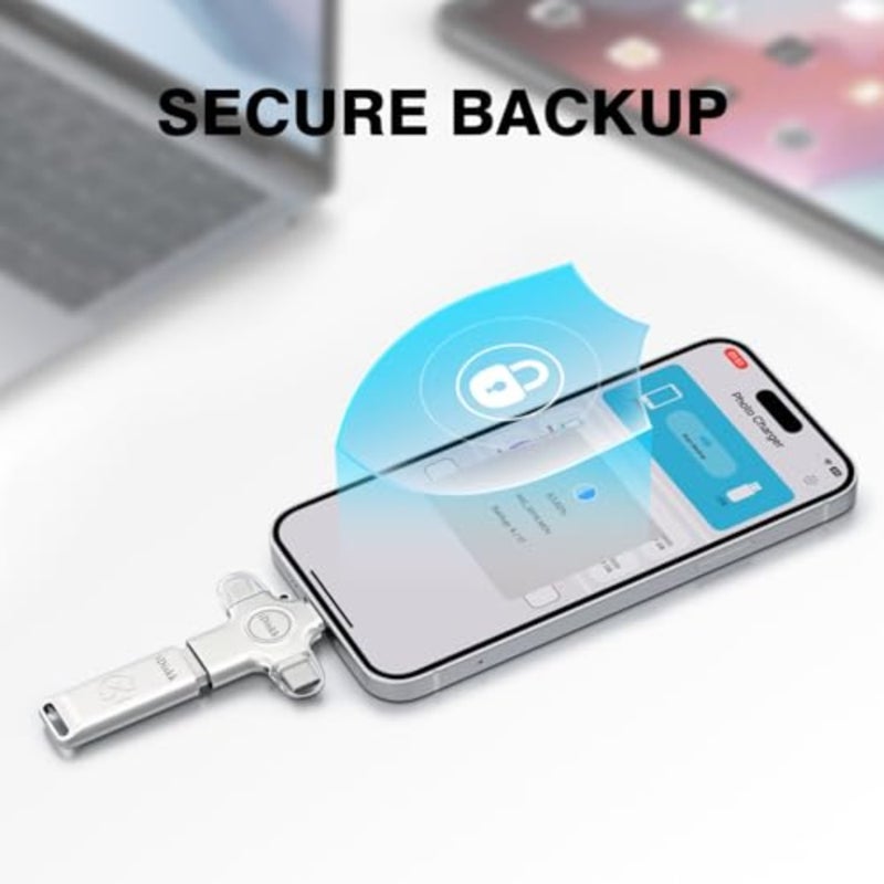 Multi Functional 4-in-1 USB Flash Drive for iPhone17/16/15/14/13/12, iPad, Android, Mac, Tablets, PC Aluminum Body, Black Auto-Secure Backup Transfer Photos/Videos - Image 4