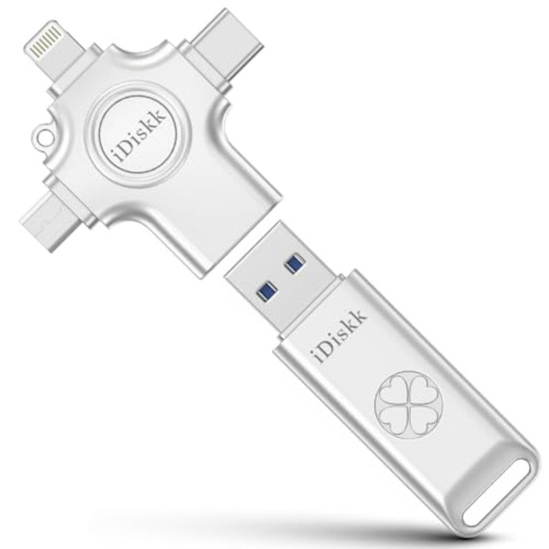 Multi Functional 4-in-1 USB Flash Drive for iPhone17/16/15/14/13/12, iPad, Android, Mac, Tablets, PC Aluminum Body, Black Auto-Secure Backup Transfer Photos/Videos - Image 1