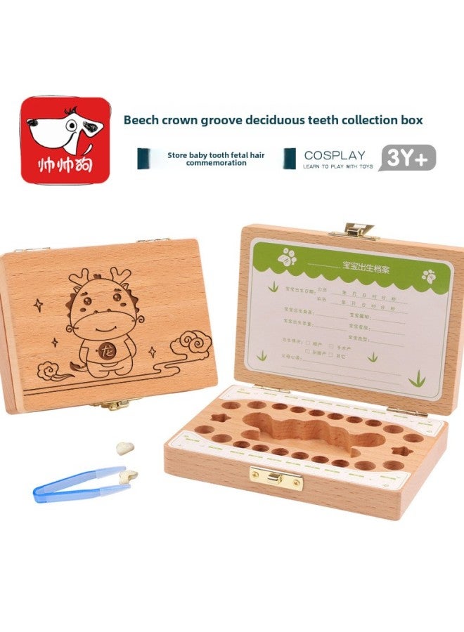 Beech Wood Crown Groove Wooden Deciduous Teeth Box Baby Deciduous Teeth Lanugo Collection Preservation Box Personality Commemorative Gift Wholesale-Color:Qian Yi Monkey  - Image 2
