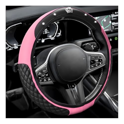 Yourkar Bling Car Steering Wheel Cover 15 Inch Diamond Crown Leather Auto Steering Wheel Protector Sparkly Crystal Elastic Stretch Steering Wheel Cover Car Accessories Pink - Image 1