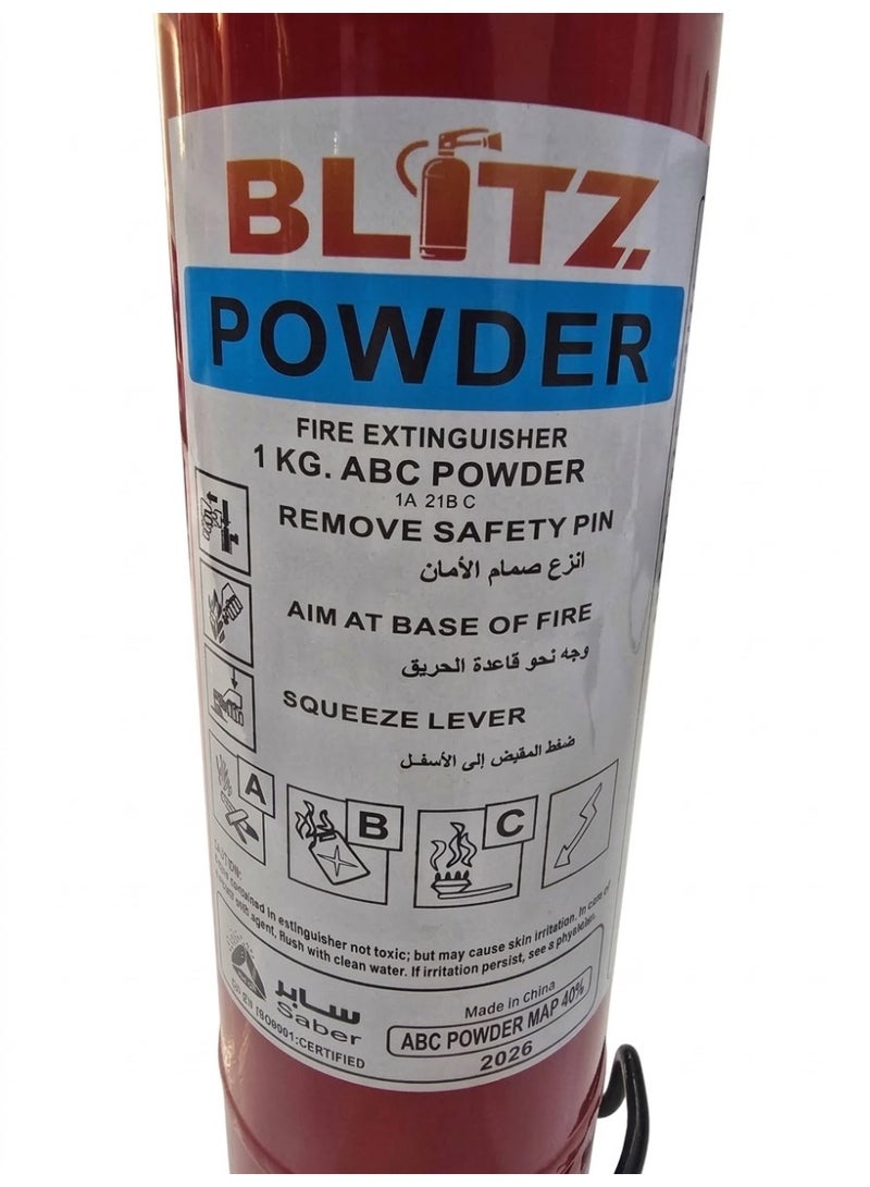Blitz DCP 1 KG Fire Extinguisher is a compact ABC dry chemical powder fire extinguisher suitable for controlling common fire risks involving combustible materials, flammable liquids and electrical equipment. It is suitable for homes, offices, shops, vehicles and commercial areas. The extinguisher is manufactured in China and has a 1 kg dry powder capacity. Easy to handle and suitable for quick response during the early stage of a fire. - Image 4