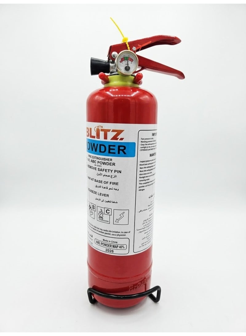 Blitz DCP 1 KG Fire Extinguisher is a compact ABC dry chemical powder fire extinguisher suitable for controlling common fire risks involving combustible materials, flammable liquids and electrical equipment. It is suitable for homes, offices, shops, vehicles and commercial areas. The extinguisher is manufactured in China and has a 1 kg dry powder capacity. Easy to handle and suitable for quick response during the early stage of a fire. - Image 3