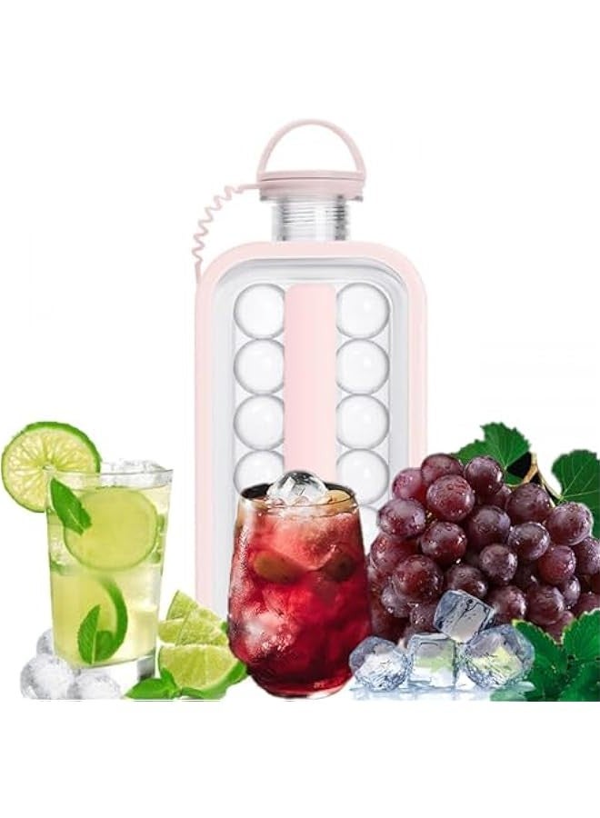 بيوينتي زجاجة صنع كرات الثلج المحمولة - 2 في 1 لصنع كرات الثلج ومكعبات دائرية محمولة من السيليكون مع 17 شبكة جسم مسطح للتبريد السريع والكوكتيلات المثالية (بينك) - Image 1