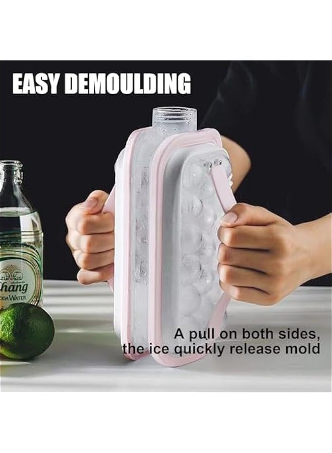 بيوينتي زجاجة صنع كرات الثلج المحمولة - 2 في 1 لصنع كرات الثلج ومكعبات دائرية محمولة من السيليكون مع 17 شبكة جسم مسطح للتبريد السريع والكوكتيلات المثالية (بينك) - Image 2