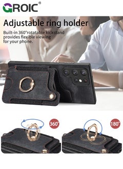 GROIC Black Samsung Galaxy S24 Ultra Phone Case Wallet Card Holder,Women Men PU Leather Flip Folio Case,RFID Blocking Ring Holder Kickstand Wrist Strap Magnetic Protective Cover for Samsung Galaxy S24 Ultra  - Image 5