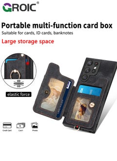 GROIC Black Samsung Galaxy S24 Ultra Phone Case Wallet Card Holder,Women Men PU Leather Flip Folio Case,RFID Blocking Ring Holder Kickstand Wrist Strap Magnetic Protective Cover for Samsung Galaxy S24 Ultra  - Image 4