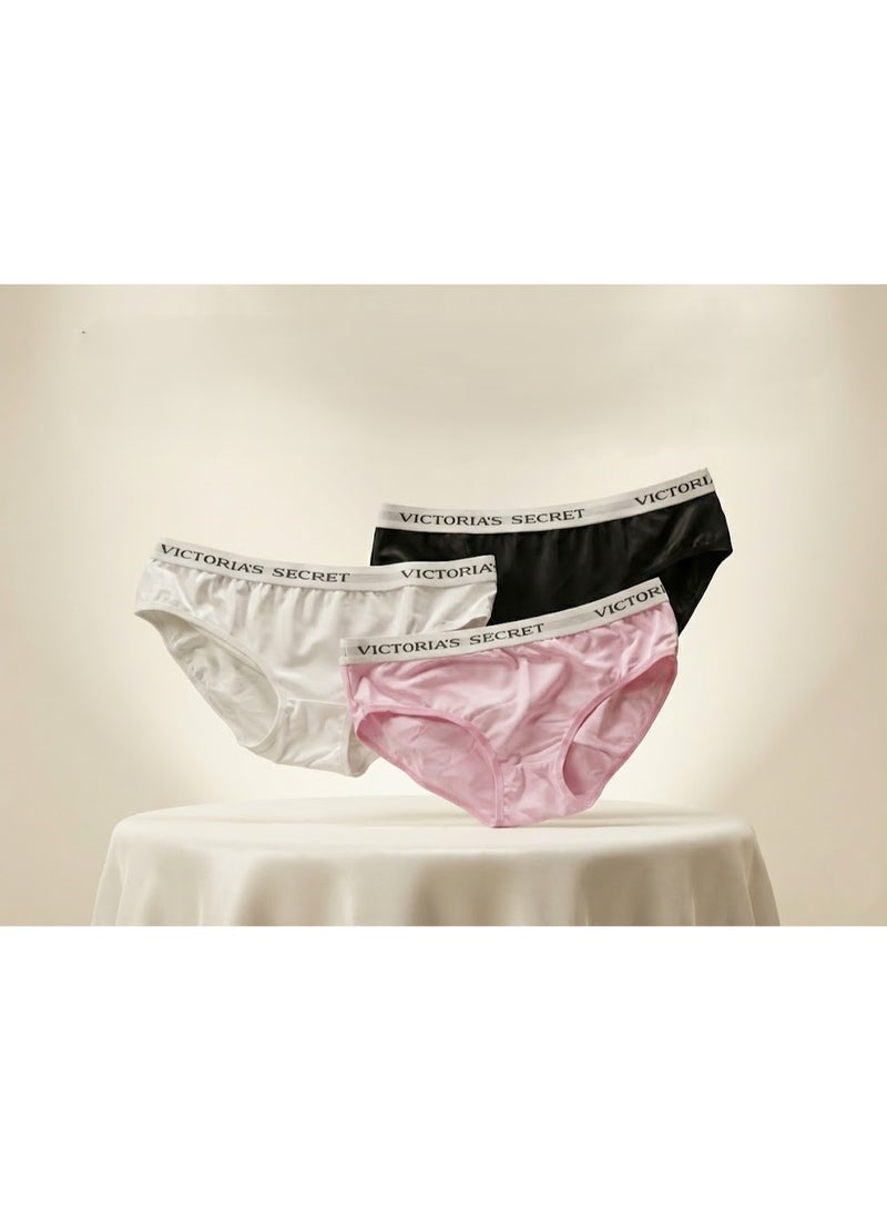 Victoria's Secret Women's 3-Piece Panty Set: Soft cotton, comfortable design, high-quality material, perfect for everyday wear - Black, white and pink colors - Size 2XL - Image 3