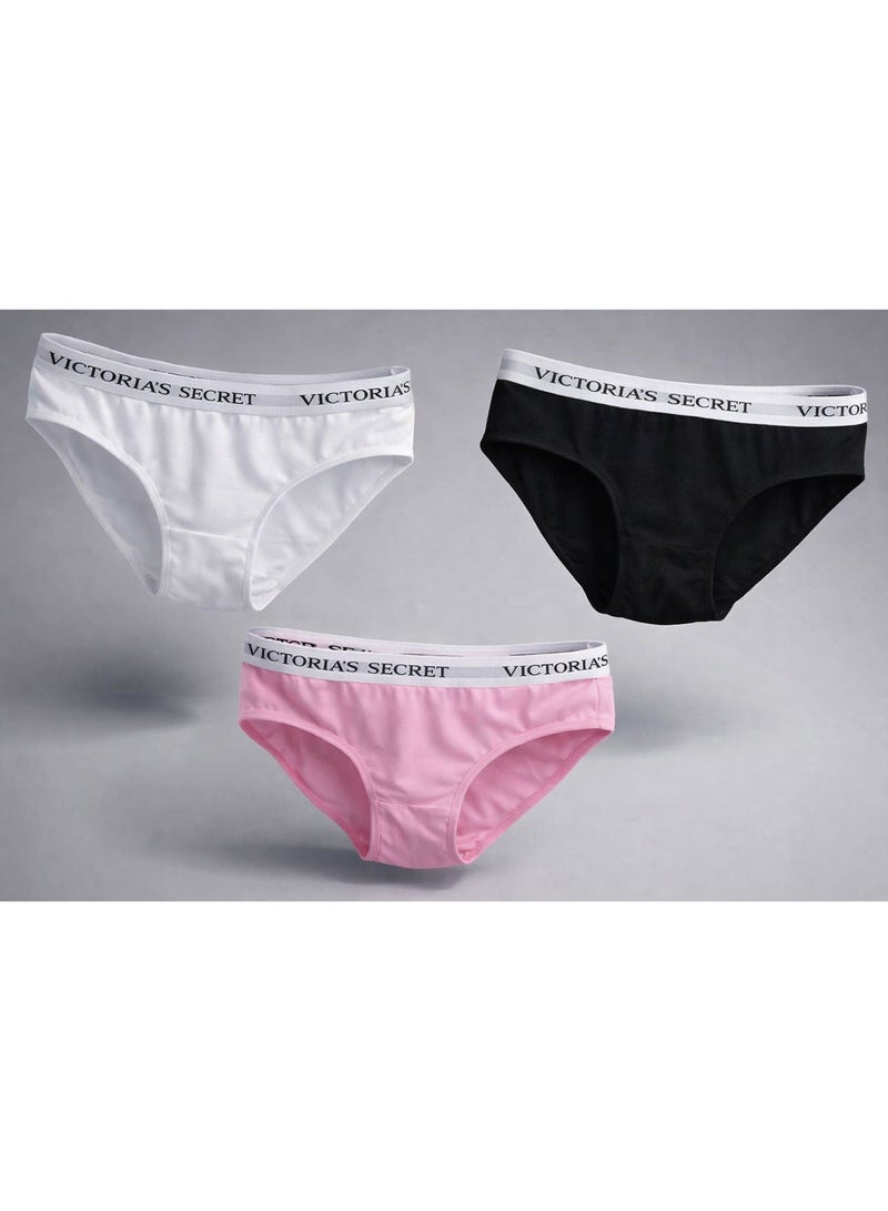 Victoria's Secret Women's 3-Piece Panty Set: Soft cotton, comfortable design, high-quality material, perfect for everyday wear - Black, white and pink colors - Size 2XL - Image 1