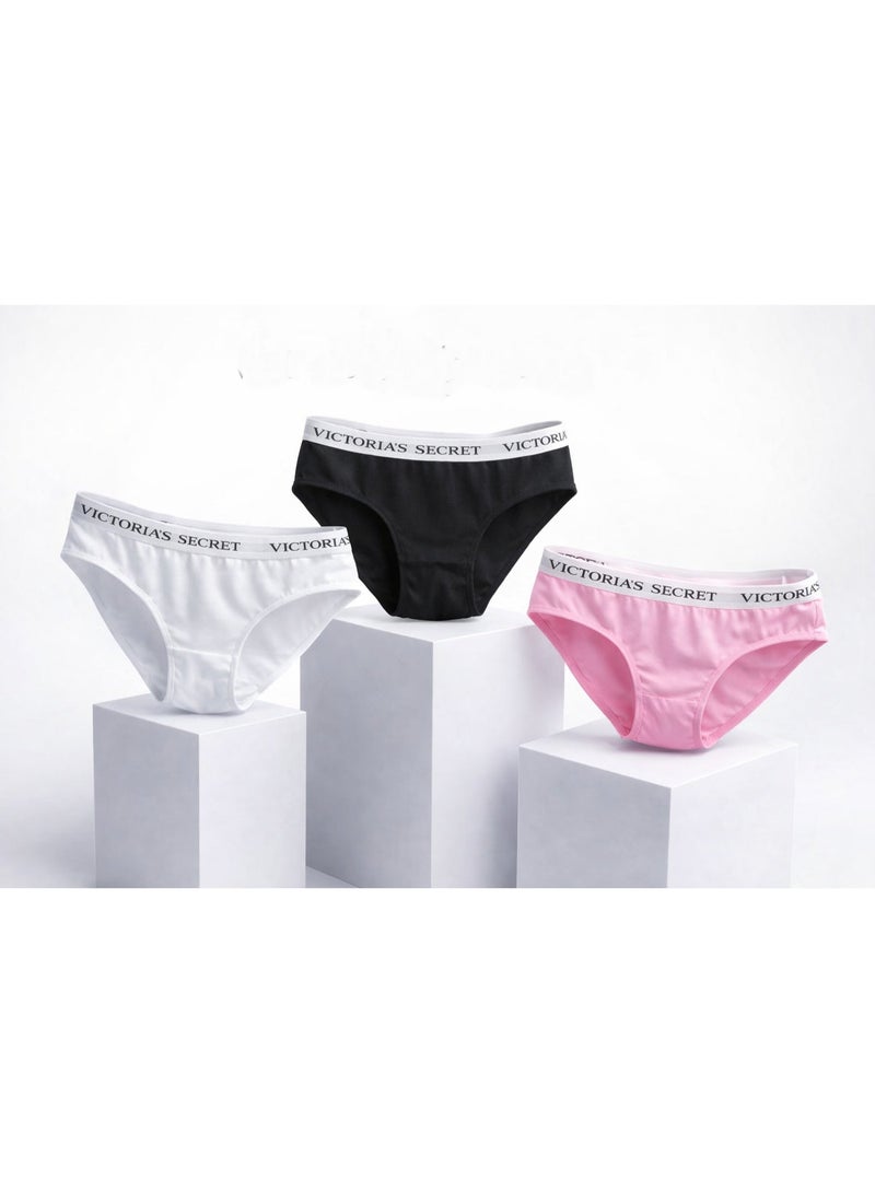 Victoria's Secret Women's 3-Piece Panty Set: Soft cotton, comfortable design, high-quality material, perfect for everyday wear - Black, white and pink colors - Size 2XL - Image 2