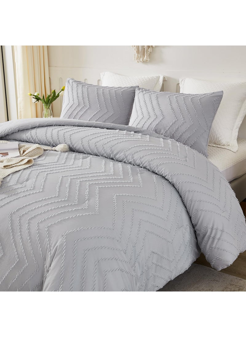 Litanika Litanika Light Gray Queen Size Comforter Sets  3 Pieces Lightweight Grey Chevron Tufted Bedding Comforter Set  Fluffy Down Alternative Comforter Bed Set Gift Choice  - Image 1