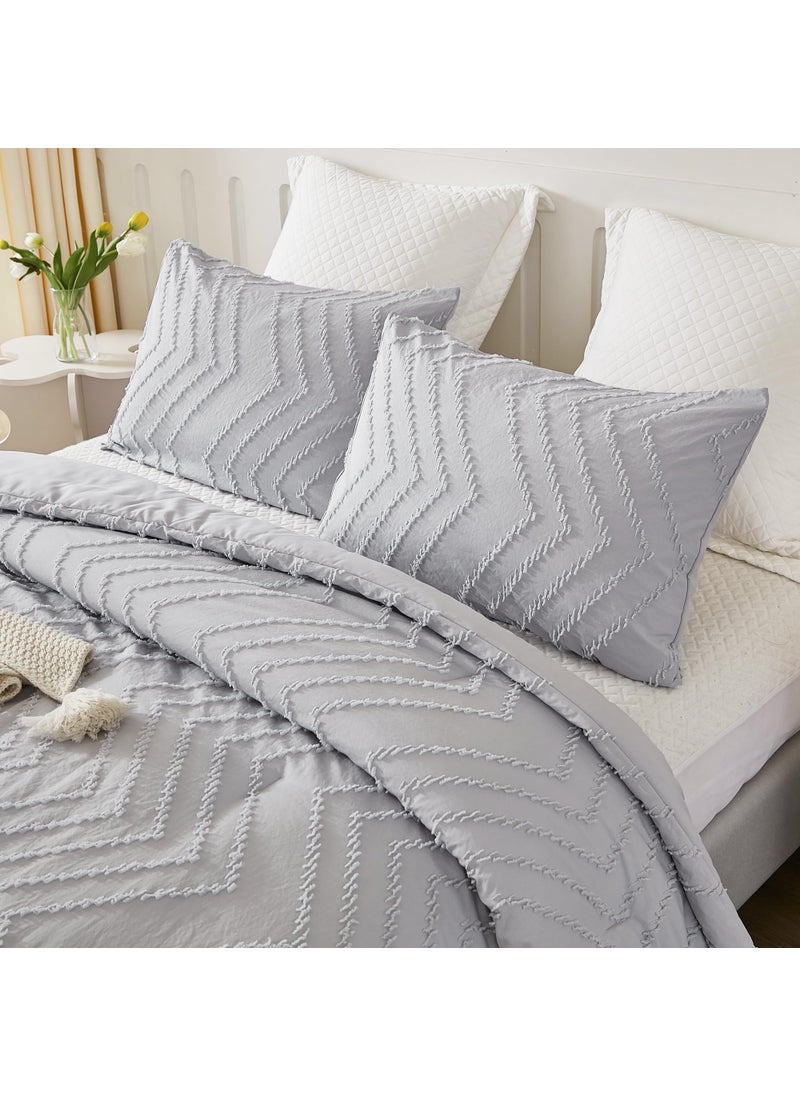 Litanika Litanika Light Gray Queen Size Comforter Sets  3 Pieces Lightweight Grey Chevron Tufted Bedding Comforter Set  Fluffy Down Alternative Comforter Bed Set Gift Choice  - Image 5