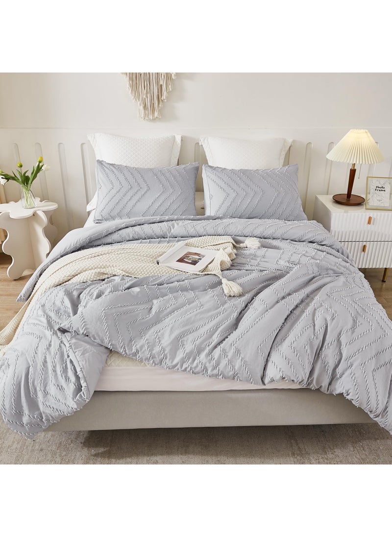 Litanika Litanika Light Gray Queen Size Comforter Sets  3 Pieces Lightweight Grey Chevron Tufted Bedding Comforter Set  Fluffy Down Alternative Comforter Bed Set Gift Choice  - Image 3