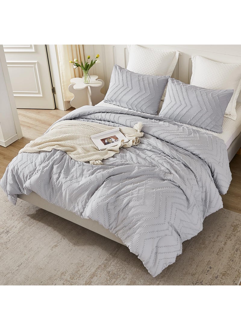 Litanika Litanika Light Gray Queen Size Comforter Sets  3 Pieces Lightweight Grey Chevron Tufted Bedding Comforter Set  Fluffy Down Alternative Comforter Bed Set Gift Choice  - Image 2