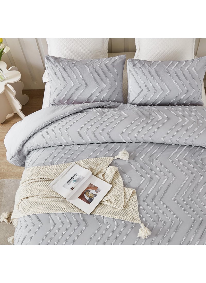 Litanika Litanika Light Gray Queen Size Comforter Sets  3 Pieces Lightweight Grey Chevron Tufted Bedding Comforter Set  Fluffy Down Alternative Comforter Bed Set Gift Choice  - Image 4
