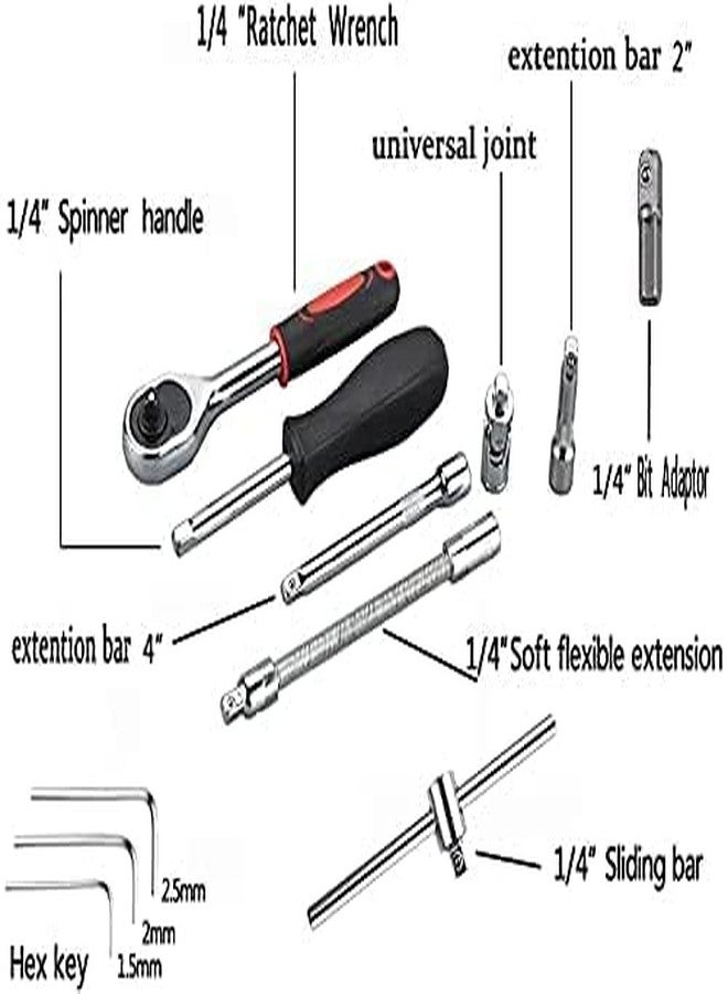 FLIZZOW 46Pcs 1/4 Inch Drive Box End Socket Set,Metric Ratchet Wrench Set With 4-14Mm Cr-V Sockets,S2 Bits,Extension Bars,Mechanic Tool Kits For Household Auto Repair,Chrome Vanadium Steel - Image 2