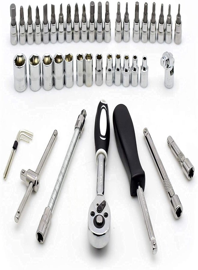 FLIZZOW 46Pcs 1/4 Inch Drive Box End Socket Set,Metric Ratchet Wrench Set With 4-14Mm Cr-V Sockets,S2 Bits,Extension Bars,Mechanic Tool Kits For Household Auto Repair,Chrome Vanadium Steel - Image 4