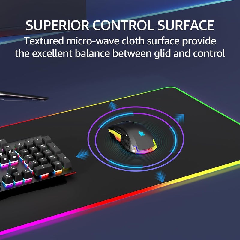 KTRIO RGB Large Gaming Mouse Pad, 31.5 x 11.8 in, RGB Black, XL | Smooth Micro-Weave Surface, RGB Lighting Design, Non-Slip Rubber Base, Durable Stitched Edges, Office & Home Use - Image 3