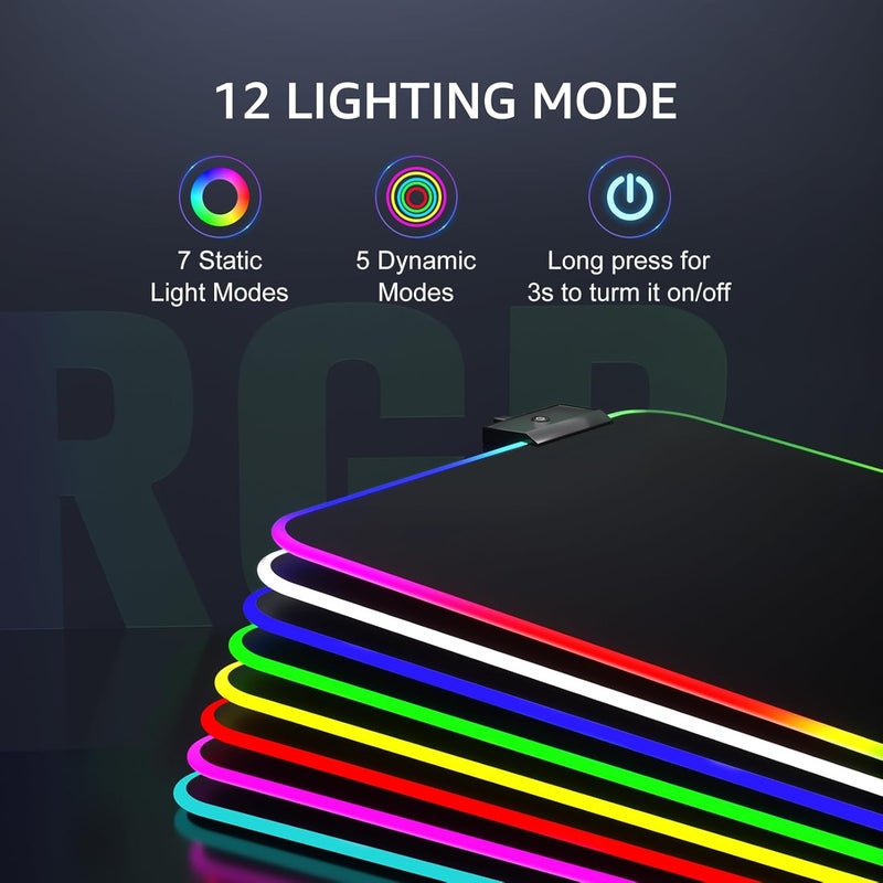KTRIO RGB Large Gaming Mouse Pad, 31.5 x 11.8 in, RGB Black, XL | Smooth Micro-Weave Surface, RGB Lighting Design, Non-Slip Rubber Base, Durable Stitched Edges, Office & Home Use - Image 2