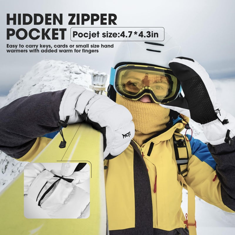 MCTi Ski Mittens Women's Snow Mitten Touch Screen Waterproof Insulated Quilted Mitts with Hidden Zipper - Image 5