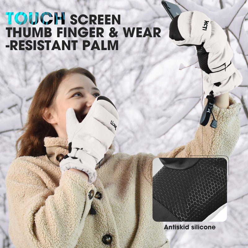MCTi Ski Mittens Women's Snow Mitten Touch Screen Waterproof Insulated Quilted Mitts with Hidden Zipper - Image 3