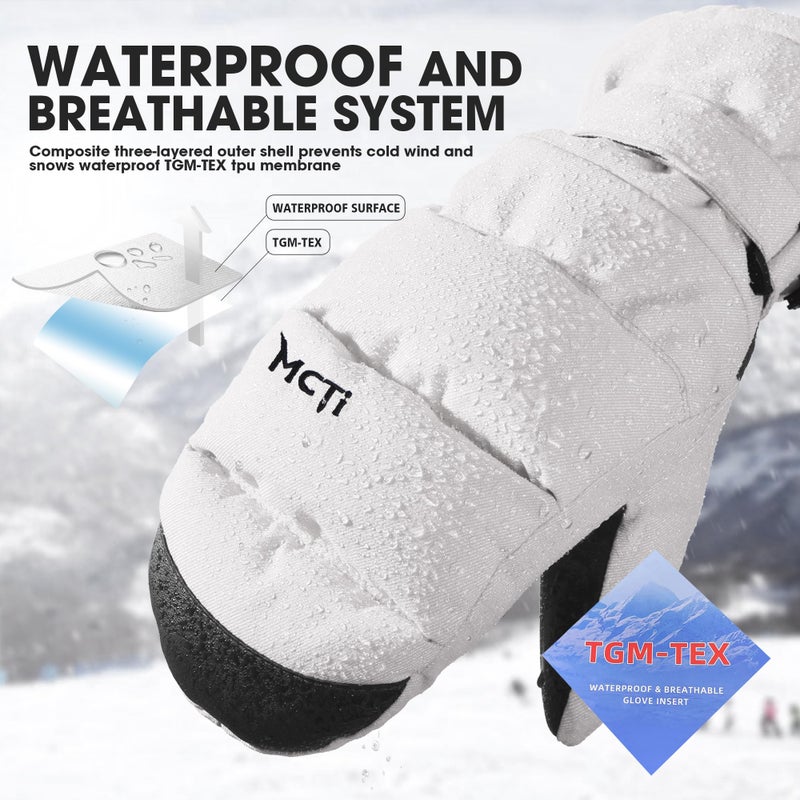 MCTi Ski Mittens Women's Snow Mitten Touch Screen Waterproof Insulated Quilted Mitts with Hidden Zipper - Image 4