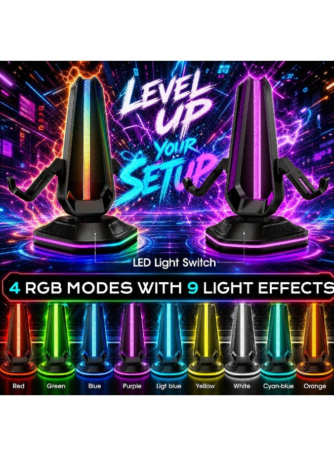 سايتاك حامل Saitake لأربع وحدات تحكم وسماعة رأس مع إضاءة RGB ومنفذي شحن USB - أسود - Image 3
