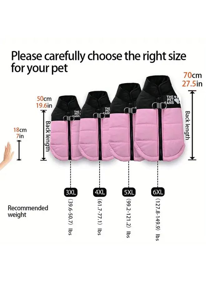 Large Dog Jacket Winter Warm Coat Red Black Full Zip Front Paw Print Collar - Image 4
