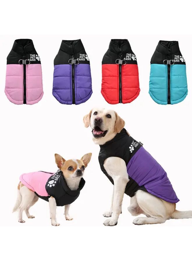Large Dog Jacket Winter Warm Coat Red Black Full Zip Front Paw Print Collar - Image 1