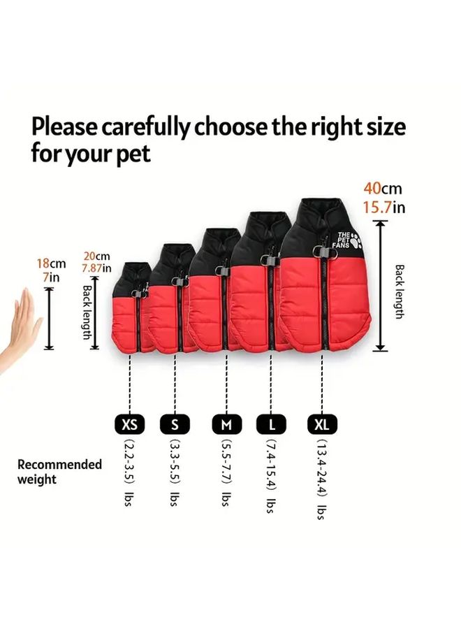 Large Dog Jacket Winter Warm Coat Red Black Full Zip Front Paw Print Collar - Image 3
