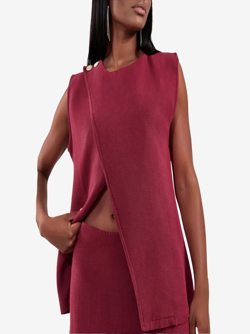 Jennyfer Burgundy Red Cotton Viscose Linen Two-Piece Coord for Women | Best Price UAE