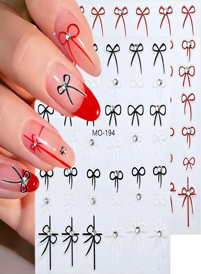 SPLOCUDU 5D Embossed Self-Adhesive Bow Stickers for Nail Art With Rhinestone Design - Black and Red Valentine's Day Decals for Women, SPLOCUDU-231 - Image 1